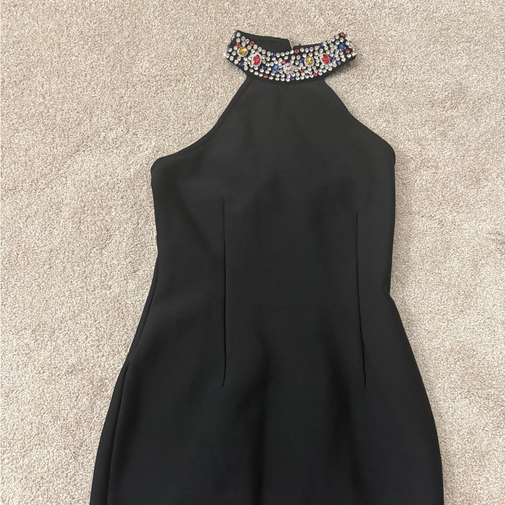 Mew Mews - Letisha Halterneck Rhinestone Bandage Mini Dress